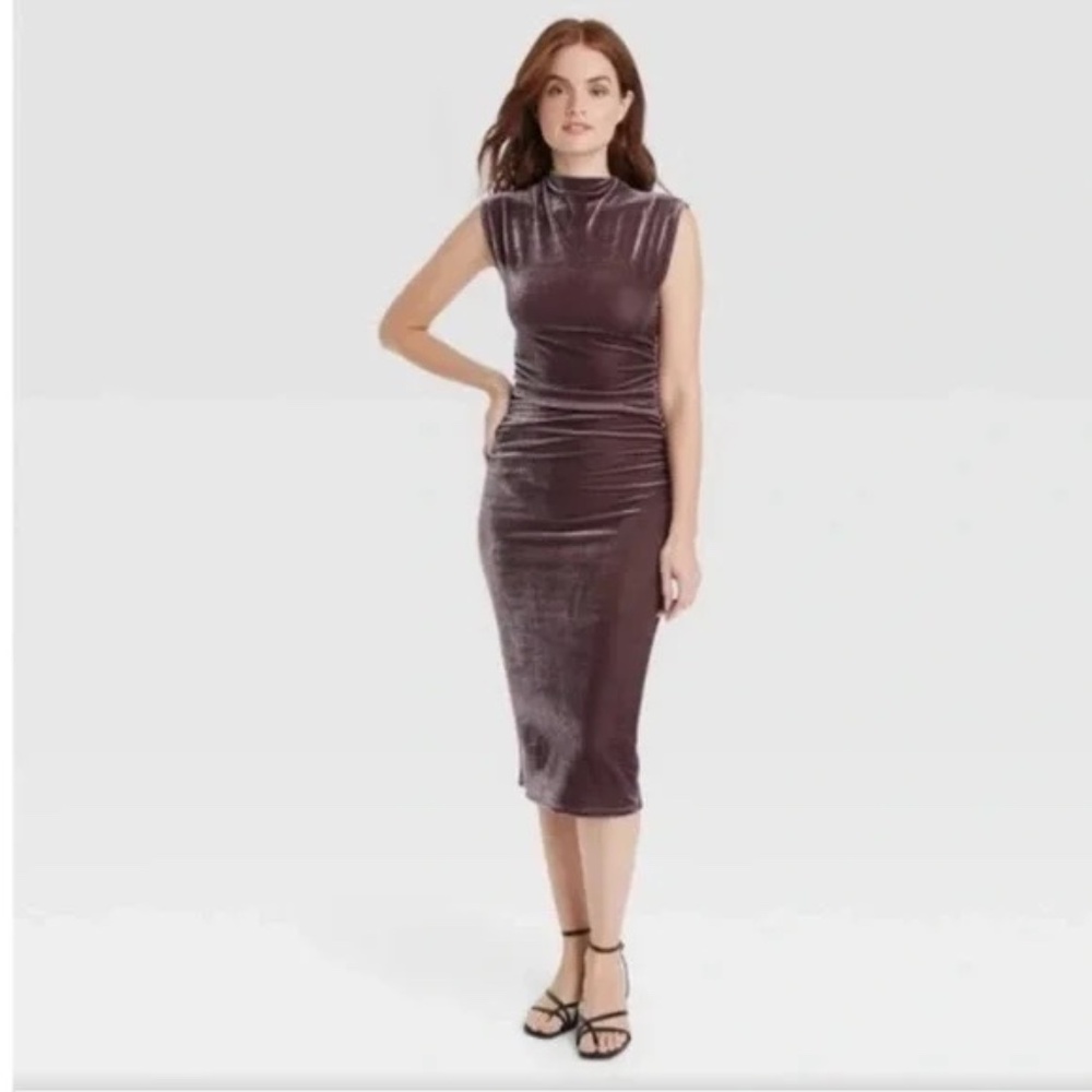 Women's Velour Side Ruched Drapery Bodycon Dress - A New Day™ Mauve L